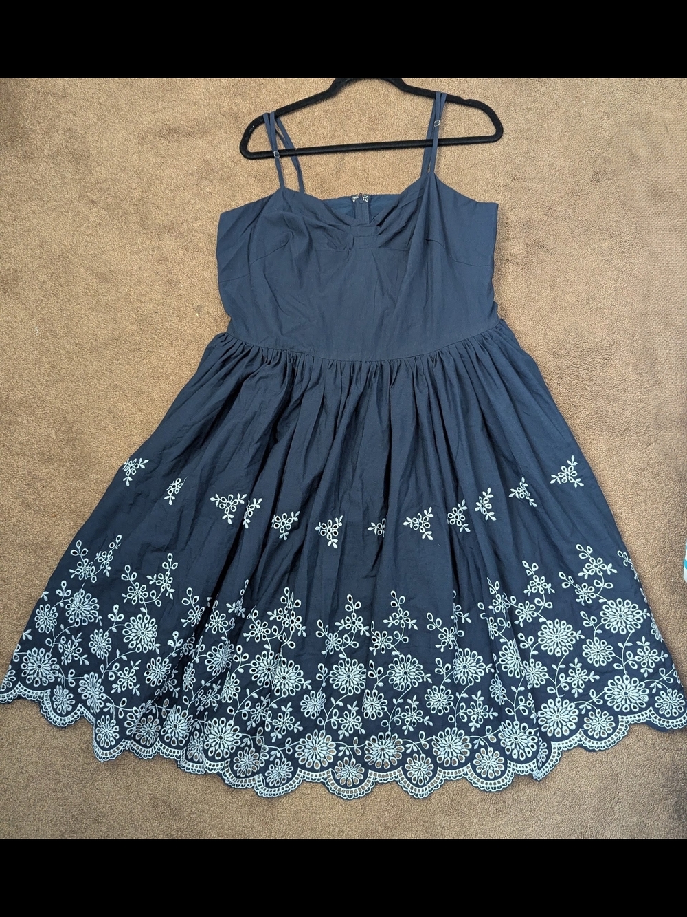 NWT Unique Vintage Navy Dress with White Scalloped Embroidery